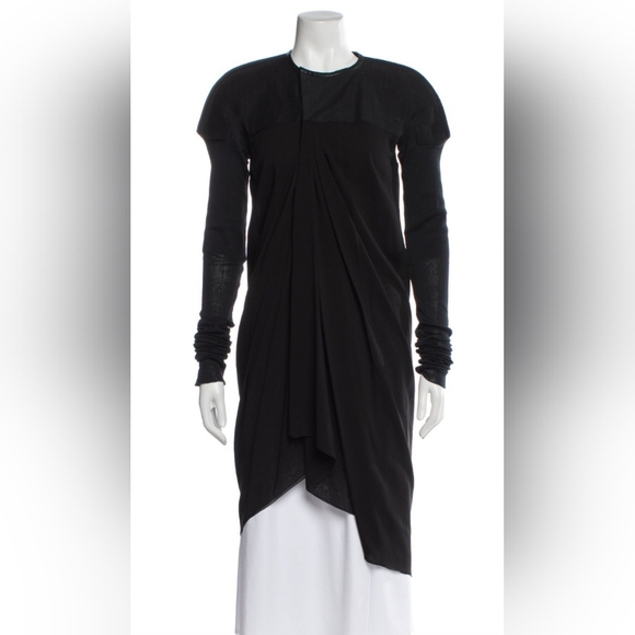 Rick Owens Sweaters - Rick Owens Black Long-Sleeve Draped Midi Dress